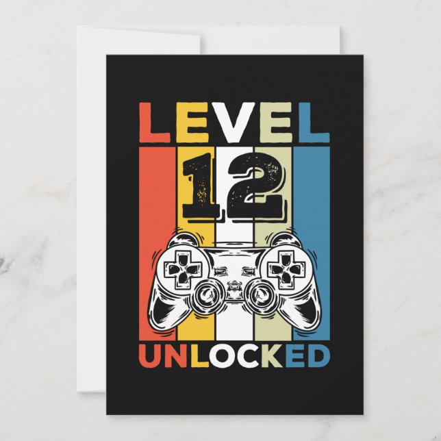 Birthday 12th Level Unlocked 12 Gaming Vintage Invitation (Front)