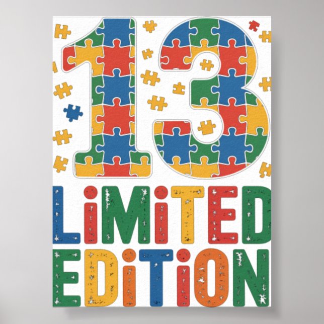 Birthday 13 Year Old Autism Awarenes Poster (Front)