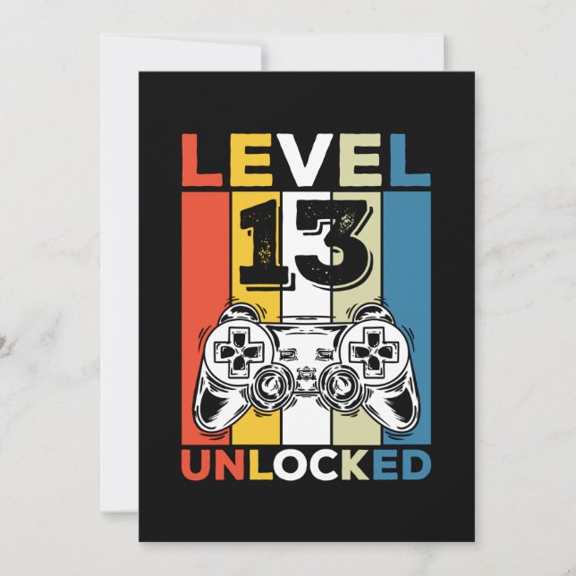 Birthday 13th Level Unlocked 13 Gaming Vintage Invitation (Front)