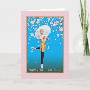 Birthday, 14th, Ballerina, Cherry Blossoms Card