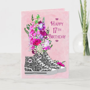 Birthday 17th, Girls, Fancy Sneakers black/White Card
