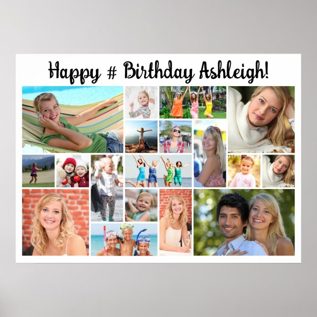 Birthday 18 Photo Collage Custom Personalised Poster (Front)