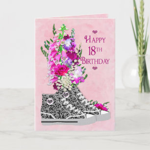 Birthday 18th, Girls, Fancy Sneakers black/White Card