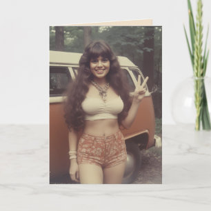 BIRTHDAY 1970'S CURVY HIPPIE GIRL GREETING CARD