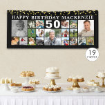 Birthday 19 Photo Collage Black Gold Confetti Banner<br><div class="desc">Celebrate any age birthday for him or her with a fun photo collage banner sign featuring 19 square pictures of photo memories through the years and personalised with your custom text and their age. The design features gold confetti and your custom text in your choice of colours (shown in white...</div>