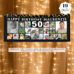 Birthday 19 Photo Collage Black Gold Confetti Banner<br><div class="desc">Celebrate any age birthday for him or her with a fun photo collage banner sign featuring 19 square pictures of photo memories through the years and personalised with your custom text and their age. The design features gold confetti and your custom text in your choice of colours (shown in white...</div>