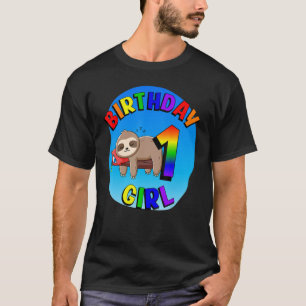 Birthday 1 Girl Cute Baby Sloth Rainbow Colour 1st T-Shirt
