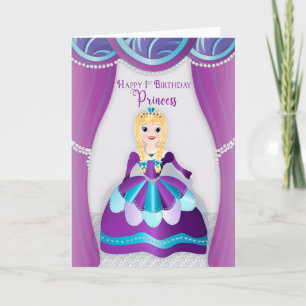 Birthday, 1st Princess Dressed in Purple Blue Gown Card