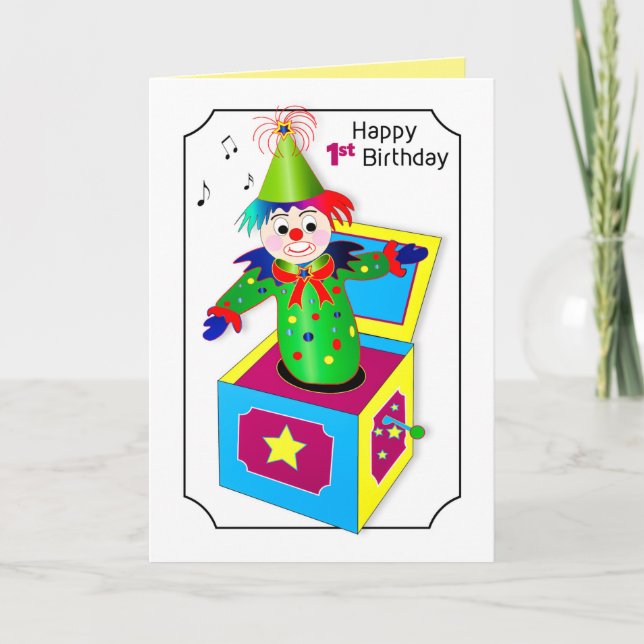 Birthday 1st Retro Jack in the Box in Vivid Colour Card (Front)
