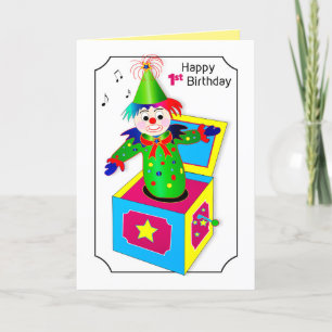 Birthday 1st Retro Jack in the Box in Vivid Colour Card