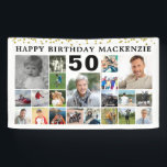 Birthday 21 Photo Collage Gold Confetti Custom Banner<br><div class="desc">Celebrate any age birthday for him or her with a fun photo collage banner sign featuring 19 square pictures of photo memories through the years and personalised with your custom text and their age in your choice of font styles and colours as well as banner colour. The design features gold...</div>