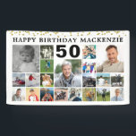 Birthday 21 Photo Collage Gold Confetti Custom Banner<br><div class="desc">Celebrate any age birthday for him or her with a fun photo collage banner sign featuring 19 square pictures of photo memories through the years and personalised with your custom text and their age in your choice of font styles and colours as well as banner colour. The design features gold...</div>