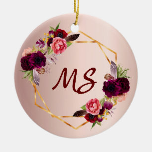 Birthday 21 rose gold floral monogram from friends ceramic tree decoration