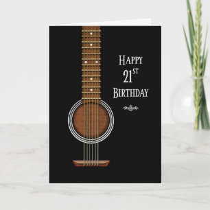 Birthday, 21st, Black Acoustic Guitar Card