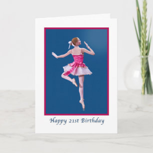 Birthday, 21st, Dancing Ballerina on Blue Card