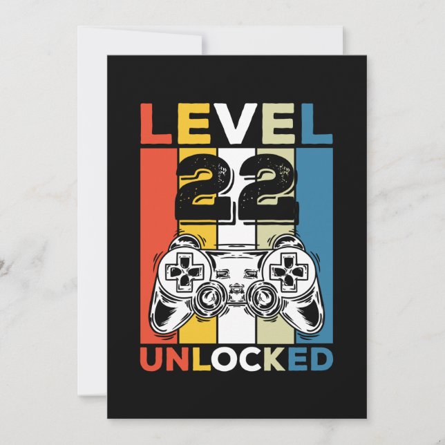 Birthday 22nd Level Unlocked 22 Gaming Vintage Invitation (Front)