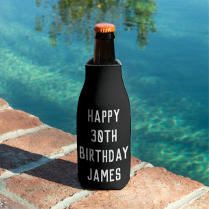 Birthday 30th Elegant Black Modern Favours Bottle Cooler