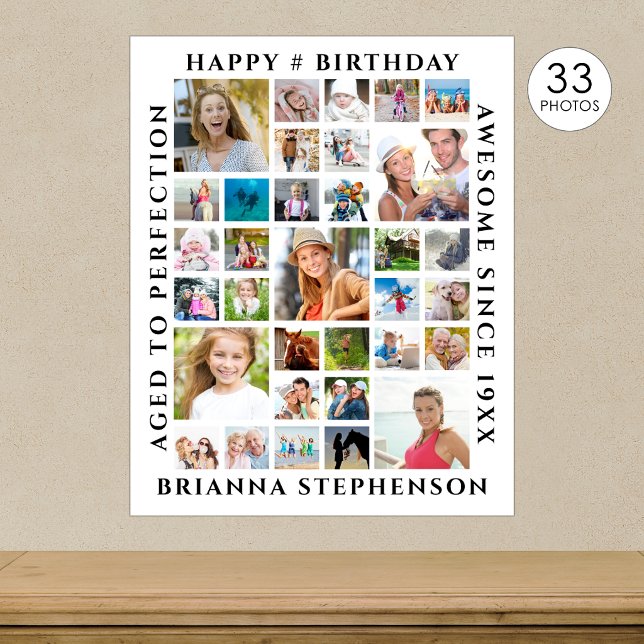 Birthday 33 Photo Collage Custom Personalised Poster (Creator Uploaded)