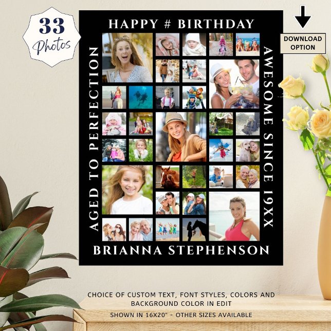 Birthday 33 Photo Collage Custom Personalized Post Poster (Creator Uploaded)