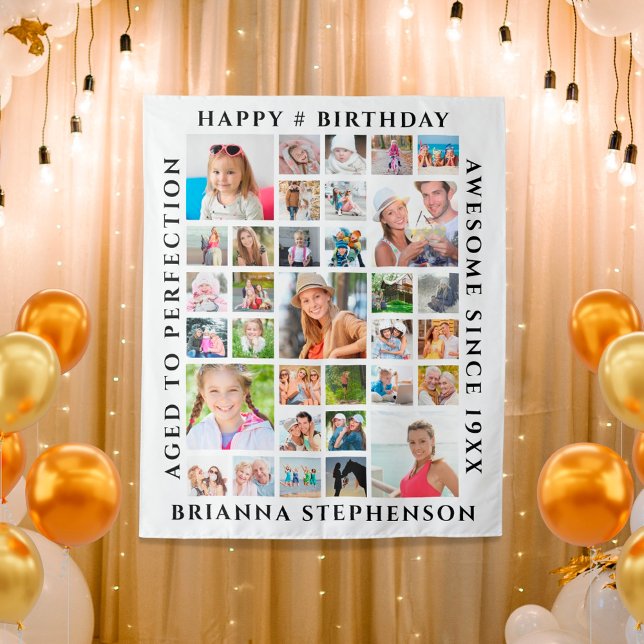Birthday 33 Photo Collage Party Backdrop Tapestry (Creator Uploaded)
