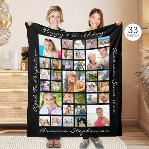 Birthday 33 Photo Collage Personalised Custom Fleece Blanket
