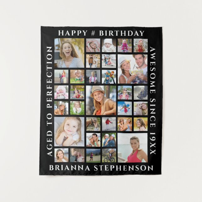 Birthday 33 Photo Collage Personalised Your Colour Tapestry (Front)