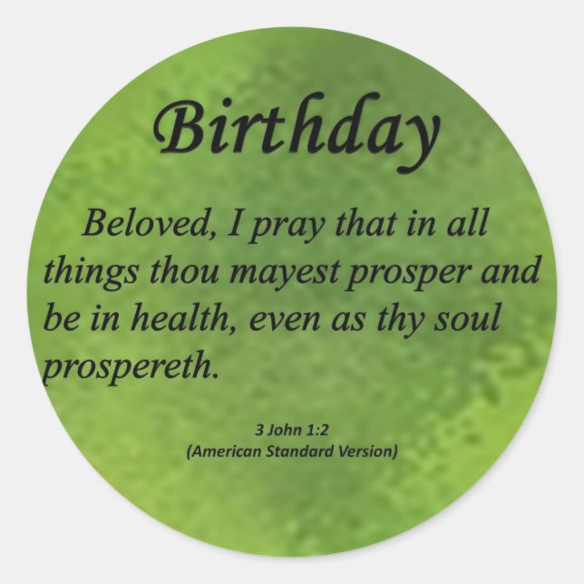 Birthday 3 John 1-2 Classic Round Sticker (Front)