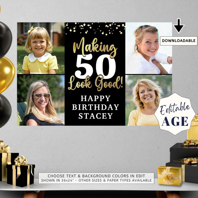 Birthday 4 Photos Making AGE Look Good Black Gold Poster (Creator Uploaded)