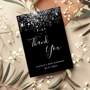 Birthday 50 black silver glitter glamourous thank you card