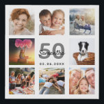 Birthday 50 custom photo collage white monogram faux canvas print<br><div class="desc">A unique 50th (or any age) birthday gift or keepsake, celebrating her life with a collage of 8 of your photos. Add images of her family, friends, pets, hobbies or dream travel destination. Personalise and add a name, age 50 and a date. Grey and black coloured letters. A chic white...</div>