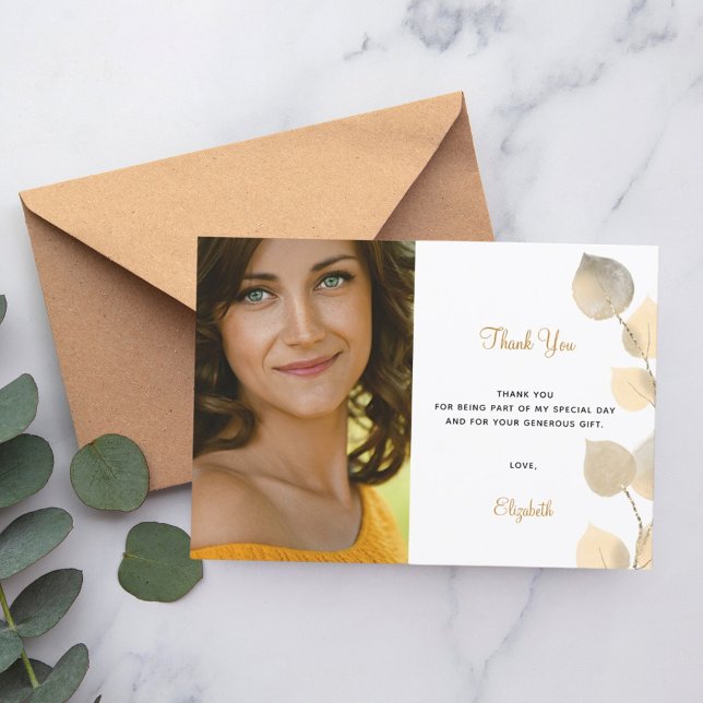 Birthday 50 golden eucalyptus gold modern thank you card (Creator Uploaded)
