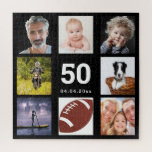 Birthday 50 photo collage guy man black jigsaw puzzle<br><div class="desc">A gift for a man's 50th (or any age) birthday,  celebrating his life with a collage of 8 of your photos.  Templates for age 50 and a date.  Date of birth or the date of the anniversary.  White colored letters.  Black background.</div>