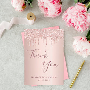 Birthday 50 rose gold drips thank you card