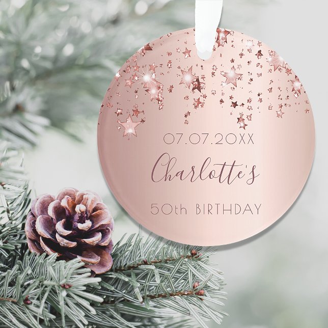 Birthday 50 rose gold shiny stars glittery ornament (Creator Uploaded)
