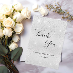 Birthday 50 silver glitter thank you card