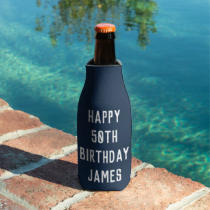 Birthday 50th Elegant Navy Blue Stylish Favours Bottle Cooler