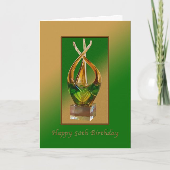 Birthday,  50th, Glass Sculpture Card (Front)