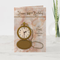 Birthday 50th Pocket Watch and Chain  Card