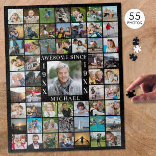 Birthday 55 Photo Collage AWESOME SINCE Jigsaw Puzzle