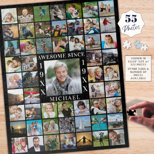 Birthday 55 Photo Collage AWESOME SINCE Jigsaw Puzzle