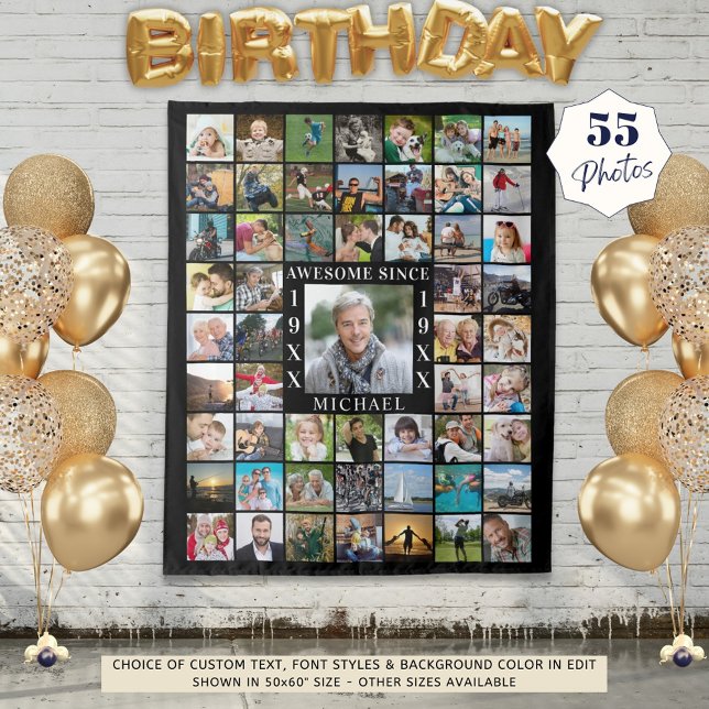 Birthday 55 Photo Collage Backdrop AWESOME SINCE Tapestry (Creator Uploaded)