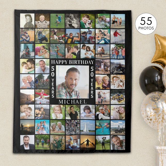 Birthday 55 Photo Collage Backdrop Tapestry (Creator Uploaded)