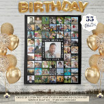 Birthday 55 Photo Collage Backdrop Tapestry<br><div class="desc">Create a custom colour birthday party backdrop with a photo memories display utilising this easy-to-upload photo collage template with 55 square photos of him or her through the years to celebrate any age birthday. The sample show HAPPY BIRTHDAY NAME and their age in editable white on black. TAPESTRY OPTIONS: The...</div>