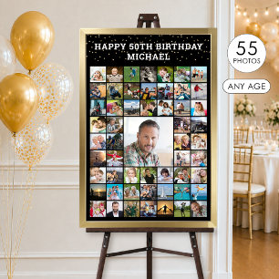 Birthday 55 Photo Collage Your Text and Color Poster