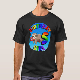 Birthday 5 Girl Cute Baby Sloth Rainbow Colour 5th T-Shirt
