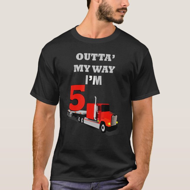 Birthday 5 yr Old Trucks Semi Truck 5th Birthday T-Shirt (Front)