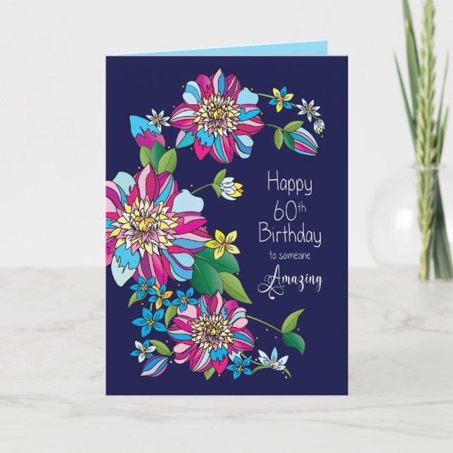 Birthday, 60th,  Bright Bold & Colourful Flowers Card (Front)