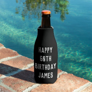 Birthday 60th Elegant Black and White Dad Stylish Bottle Cooler