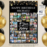 Birthday 62 Photo Collage # Years in the Making Poster<br><div class="desc">Celebrate any age birthday for him or her with a photo memories display poster print utilising this easy-to-upload photo collage template with 62 square and rectangle pictures through the years in your choice of colours. The design features gold stars and lights, your personalised title at the top and a retro...</div>