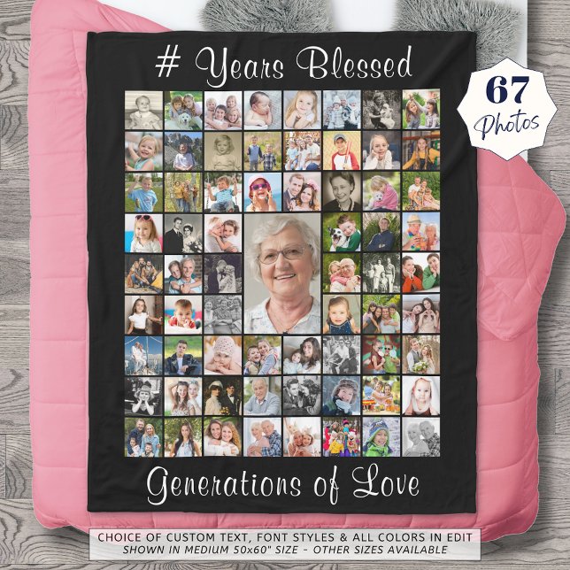 Birthday 67 Photo Collage Custom Text and Colour Fleece Blanket (Creator Uploaded)